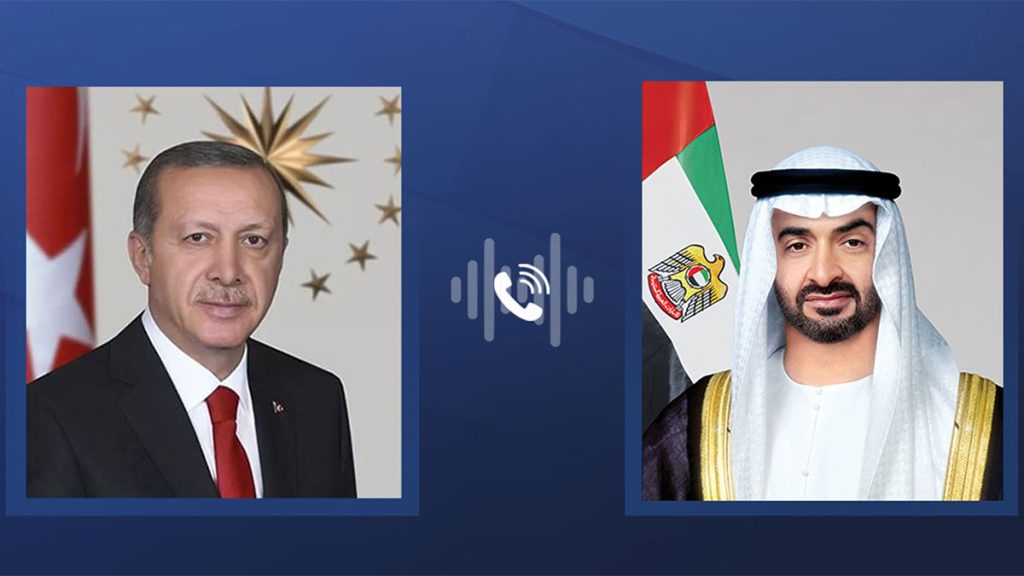رئيس الدولة يتلقى اتصالاً هاتفياً من الرئيس التركي أعرب خلاله عن تمنياته السلامة للإمارات وشعبها إثر الأمطار والظروف المناخية التي شهدتها البلاد