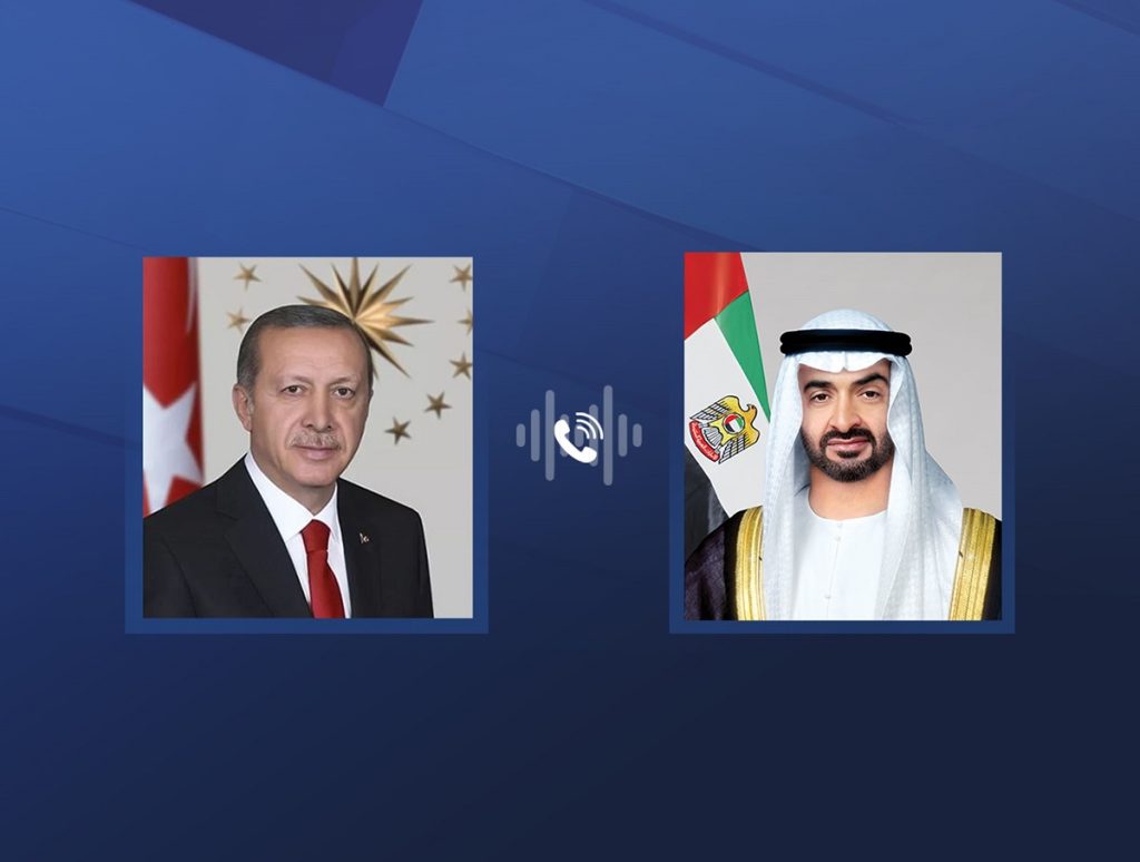 رئيس الدولة يتلقى اتصالاً هاتفياً من الرئيس التركي أعرب خلاله عن تمنياته السلامة للإمارات وشعبها