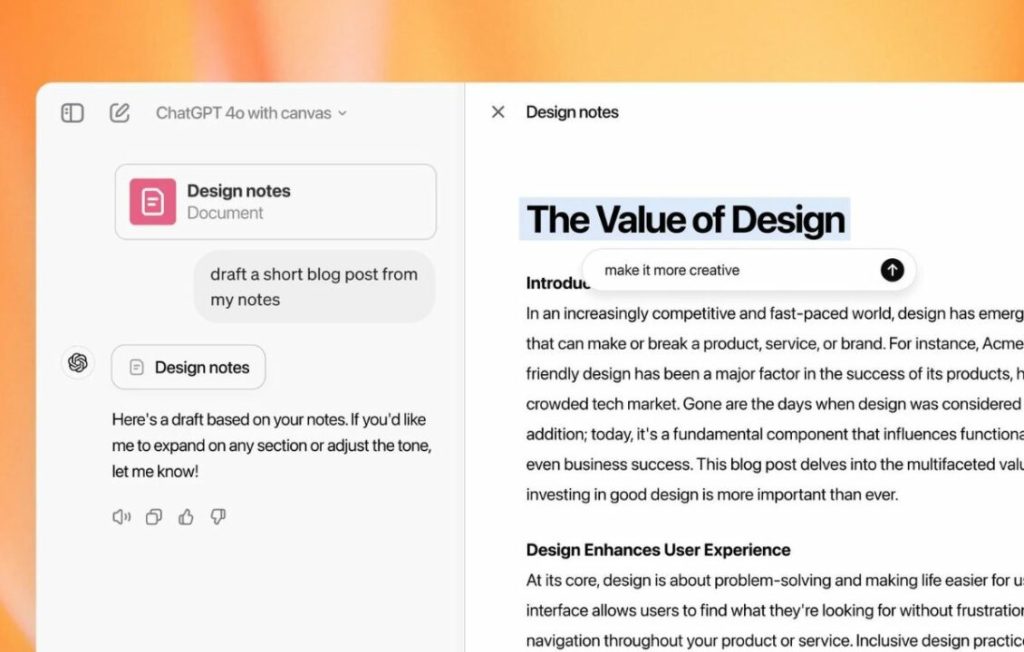 OpenAI تعلن ميزة Canvas لتحسين الكتابة والبرمجة عبر ChatGPT