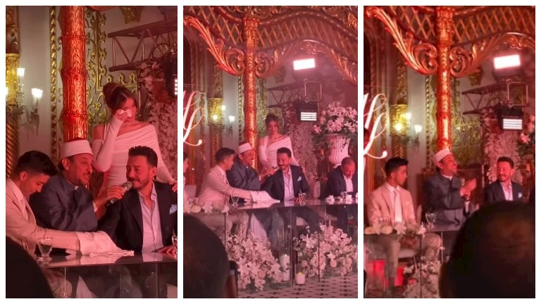 بكاء أحمد زاهر وحضور الخطيب.. أول فيديو من عقد قران هشام جمال وليلى زاهر