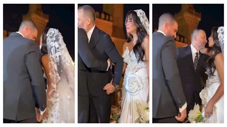 بالصور.. بكاء ابنة ماجد المصري في حفل زفافها