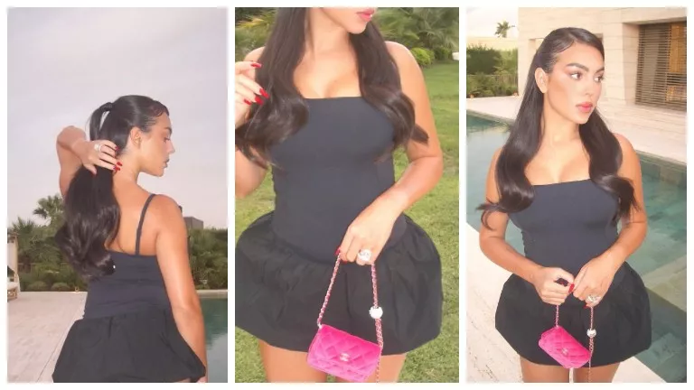 بالصور.. جلسة تصوير جريئة لـ جورجينا أمام حمام السباحة